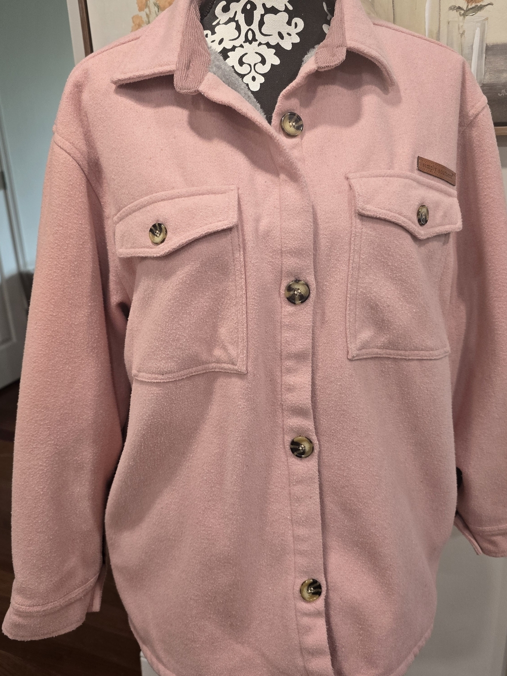 Simply Southern Pink Fleece Button-Up Shacket Faux Fur Lined